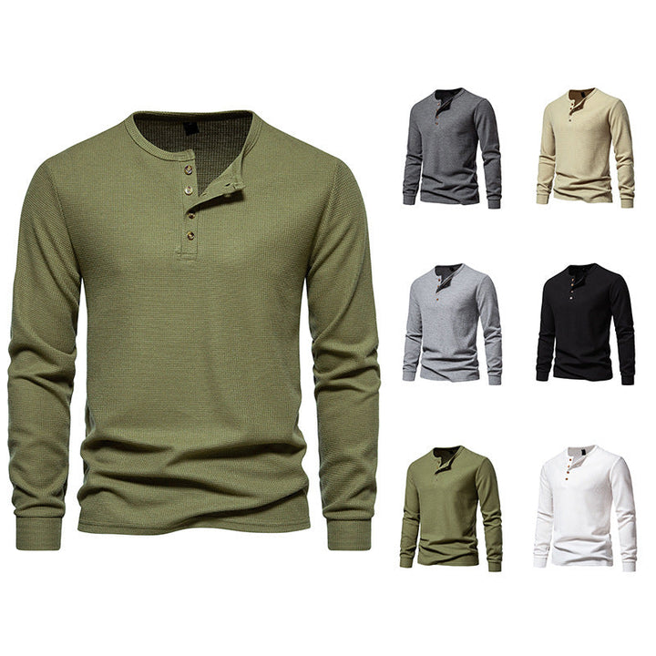 Men's Long Sleeve Henley Shirt with Textured Surface Pattern and Practical Button Details Lune London
