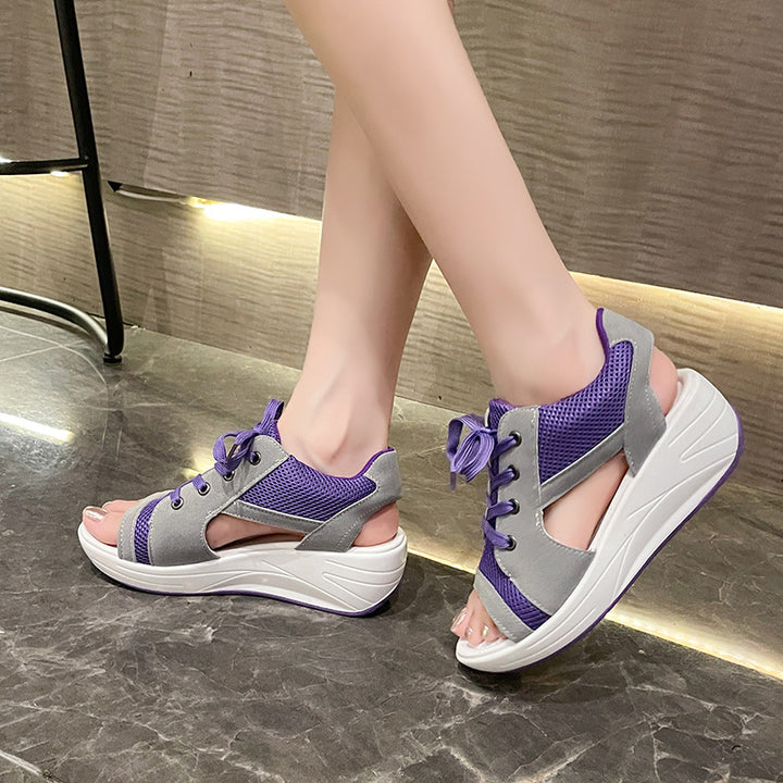 Women's athletic sandals with breathable mesh upper and flexible wedge sole Lune London
