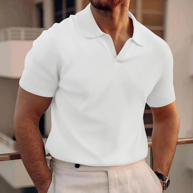 Men's polo with structured fabric and modern V-neck Lune London