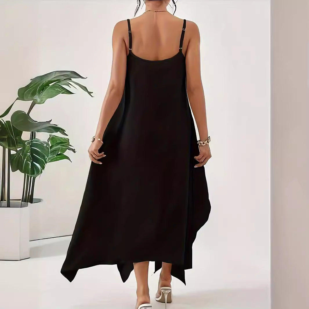 Light women's dress with spaghetti straps, asymmetrical hem, and soft fabric Lune London