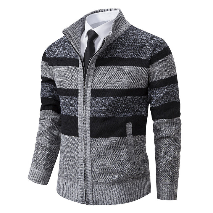 Men's knitted jacket with high collar and striped design Lune London
