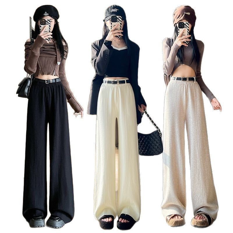 Pantalons femmes à jambes larges avec taille haute et finition soyeuse Chic & Stil