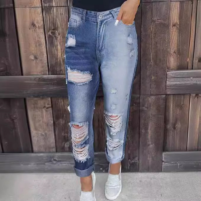High-waisted skinny jeans for women with distressed effects Lune London