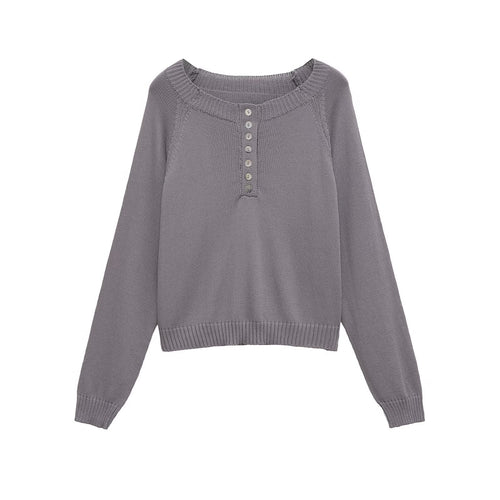 Casual knit pullover for women with button details and a wide round neck Lune London