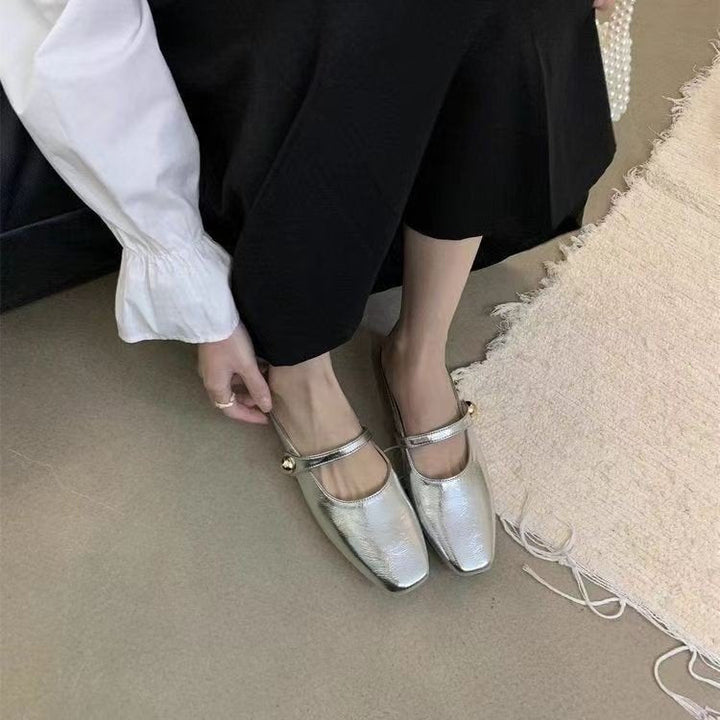 Ladies Stylish Ballerinas with Shiny Upper Material and Elegant Buckle Lune London