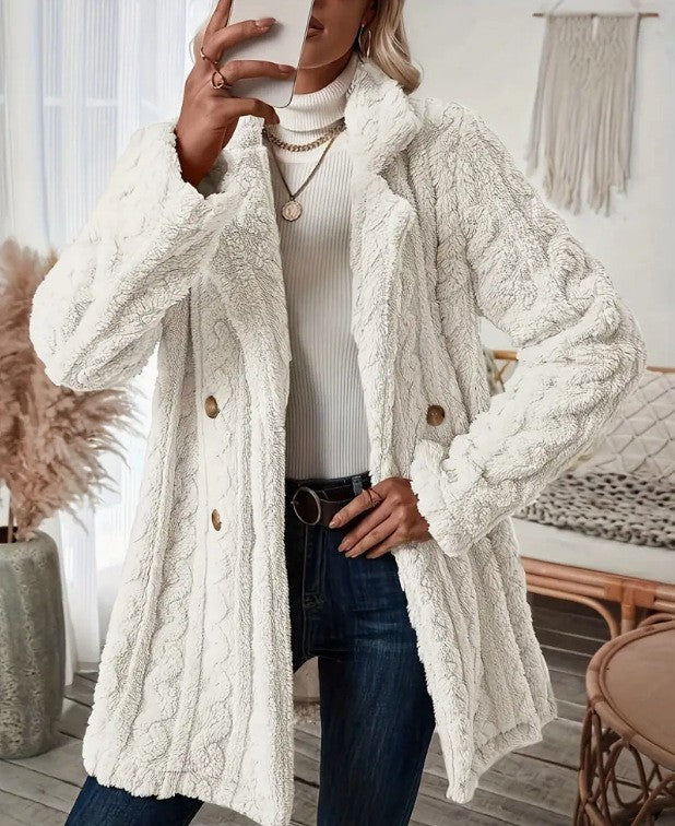 Ladies Long Cozy Coat with Moon London Button Design