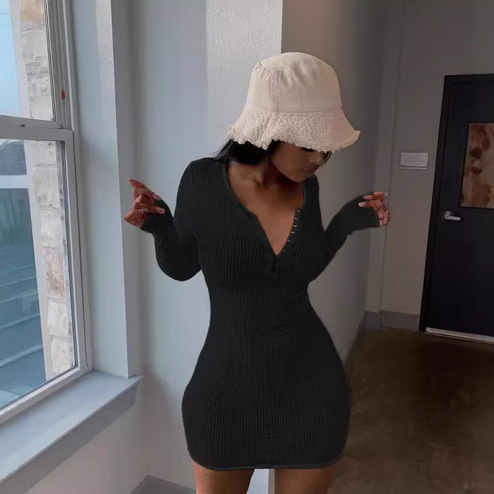 Knitted dress for ladies with button placket and fitted cut Lune London