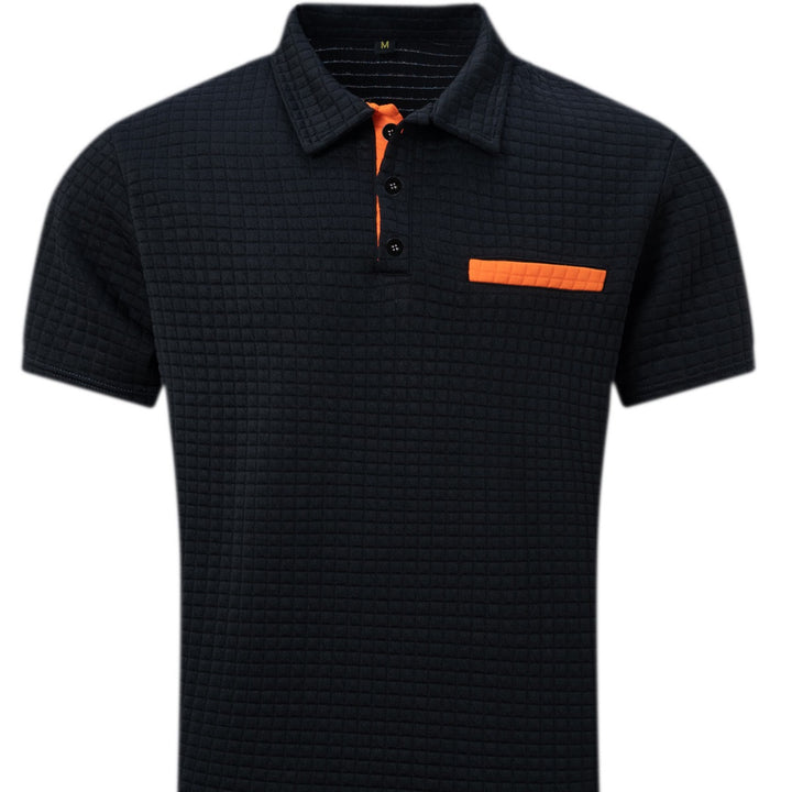 Men's short sleeve structured cotton polo with modern Lune London design