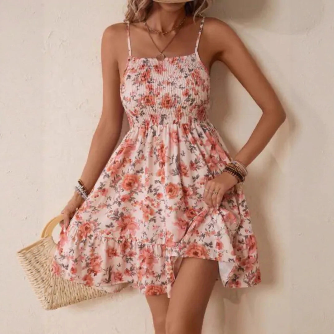 Floral summer dress for women with A-line skirt and spaghetti straps Lune London