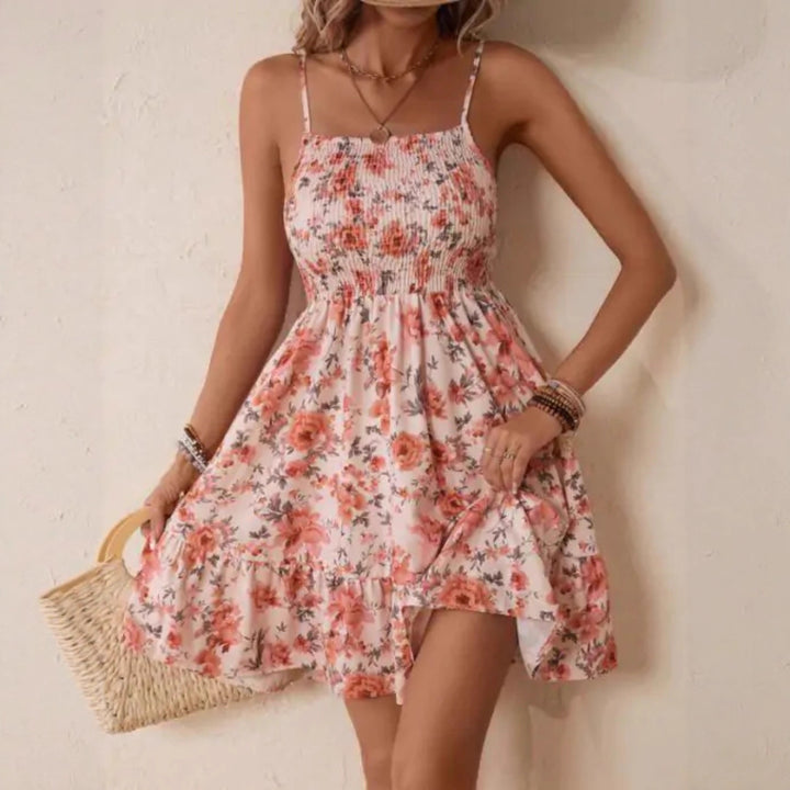 Floral summer dress for women with A-line skirt and spaghetti straps Lune London