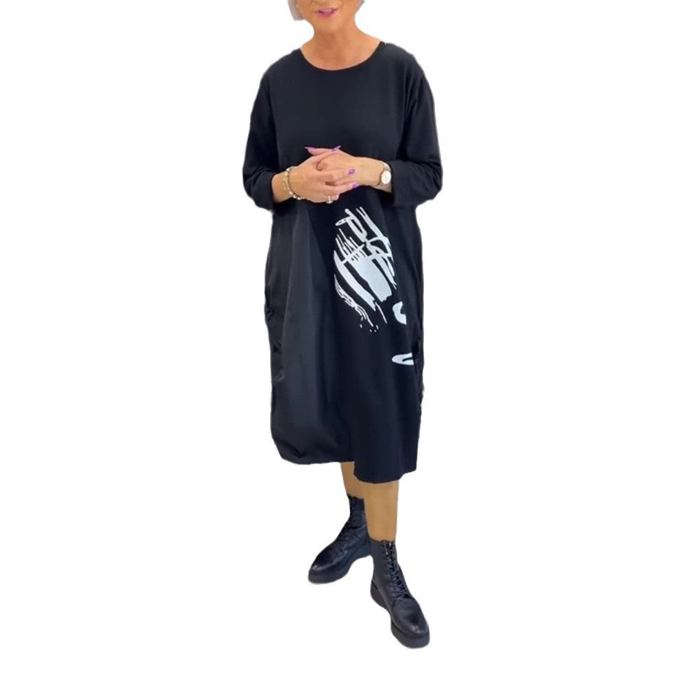 Robe hoodie oversize pour femmes avec poches latérales et imprimé graphique Chic & Stil