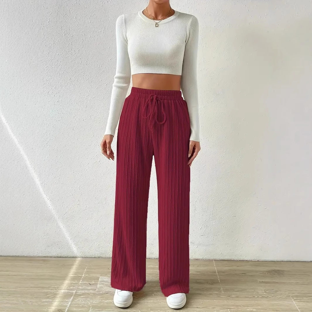 Loose knit pants for women with elastic waistband and trendy longitudinal structure Lune London