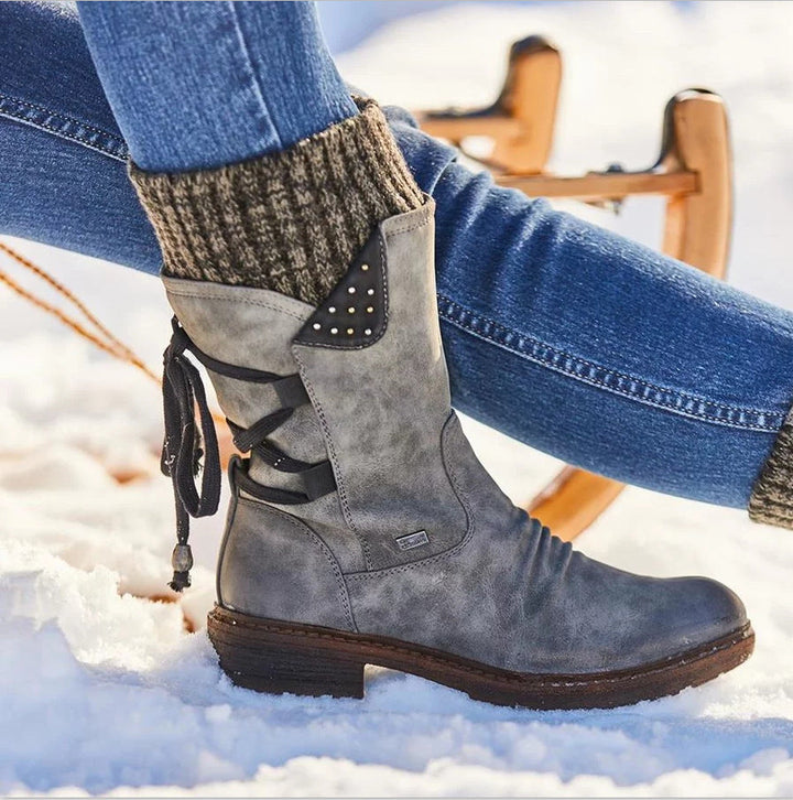 Lune London | Ankle Boots - Suede - Flat Sole - Comfort Fit - Strap and Stud Details