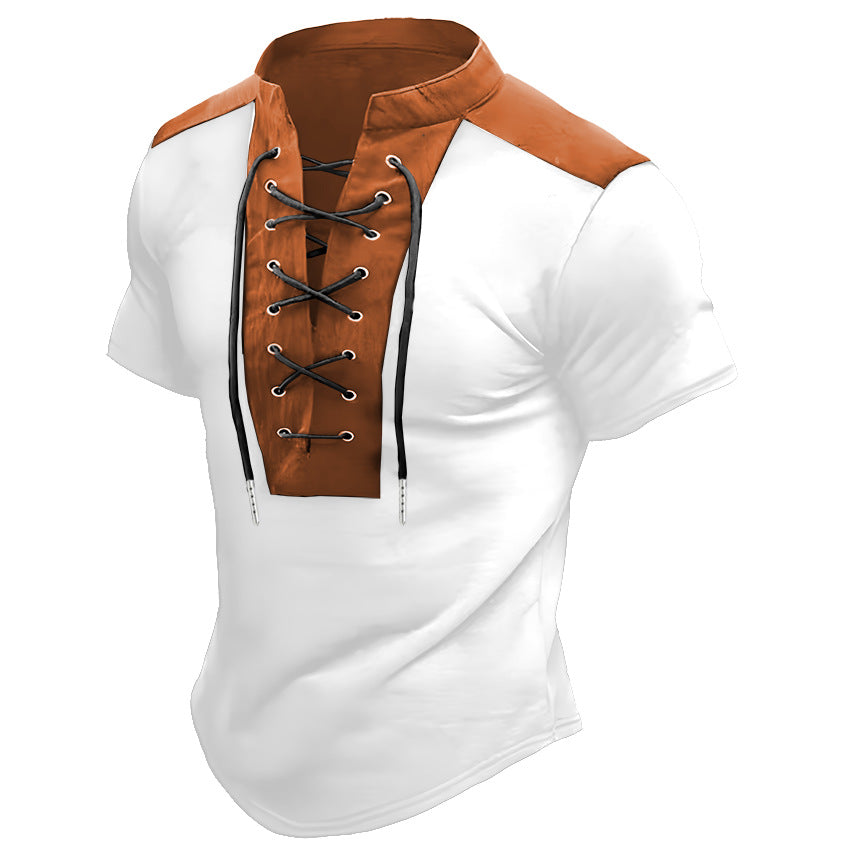 Men Leisure Short Sleeve Lace-Up Top Lune London