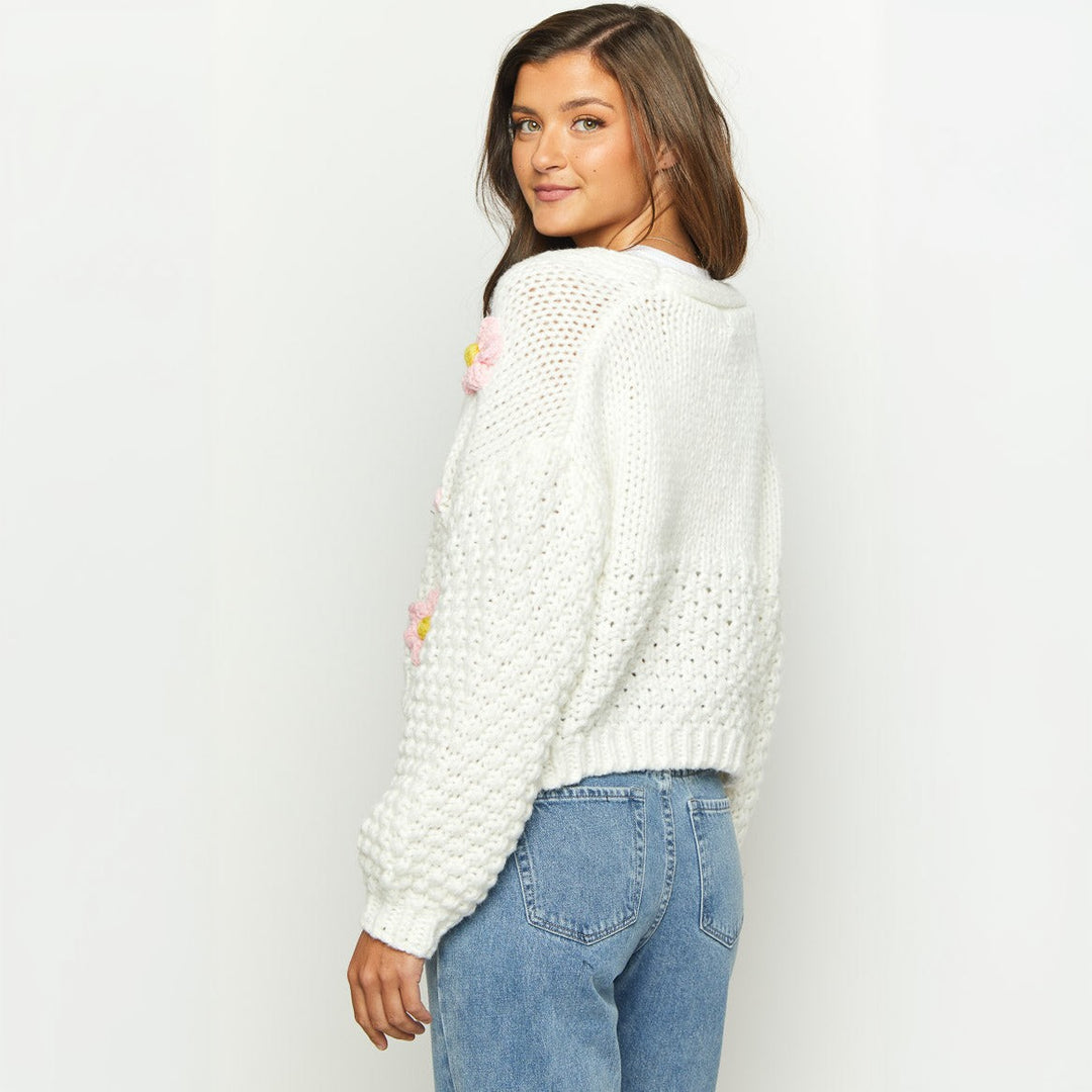 Lune London women's cardigan with floral appliqués