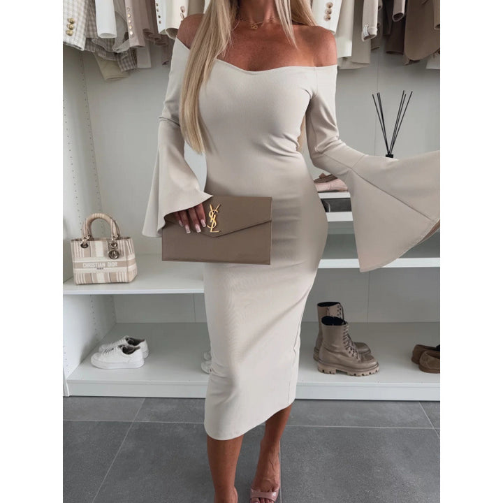 Lune London V-neck midi dress for women with flared sleeves