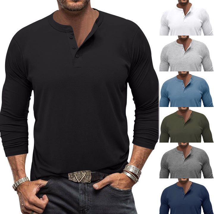 Men's long sleeve Henley shirt with modern collar and practical button details Lune London