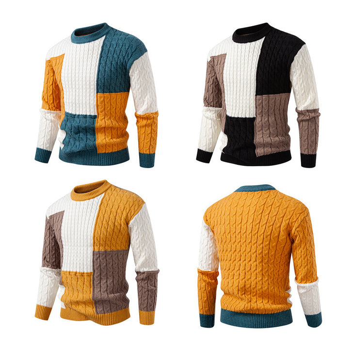 Modern knitted sweater for men with a creative color block look Lune London