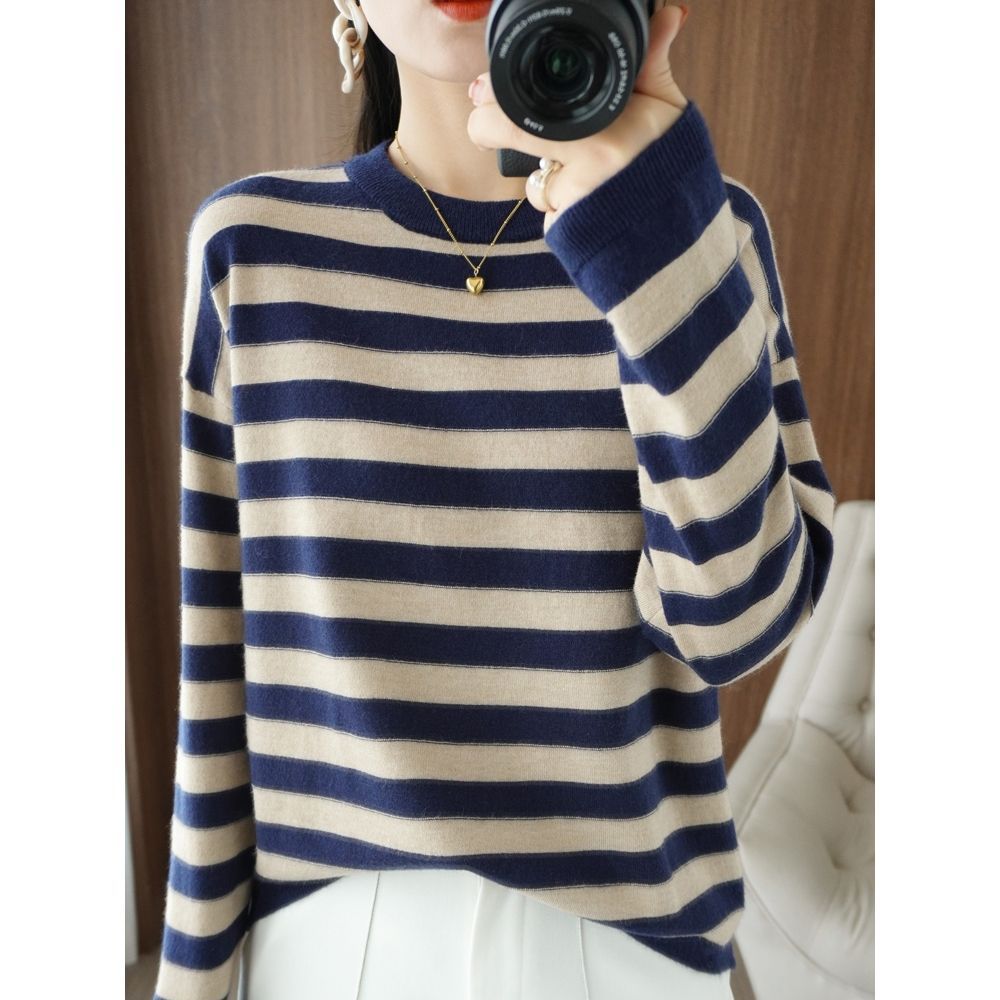 Pull en tricot décontracté pour femmes avec larges rayures Chic & Stil