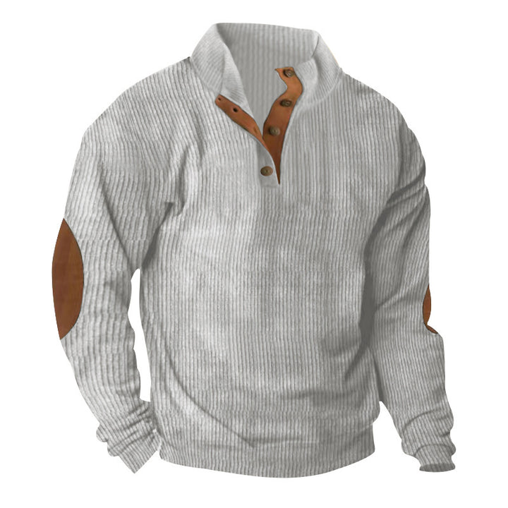 High-end knitwear for men with button placket and trendy leather applications Lune London