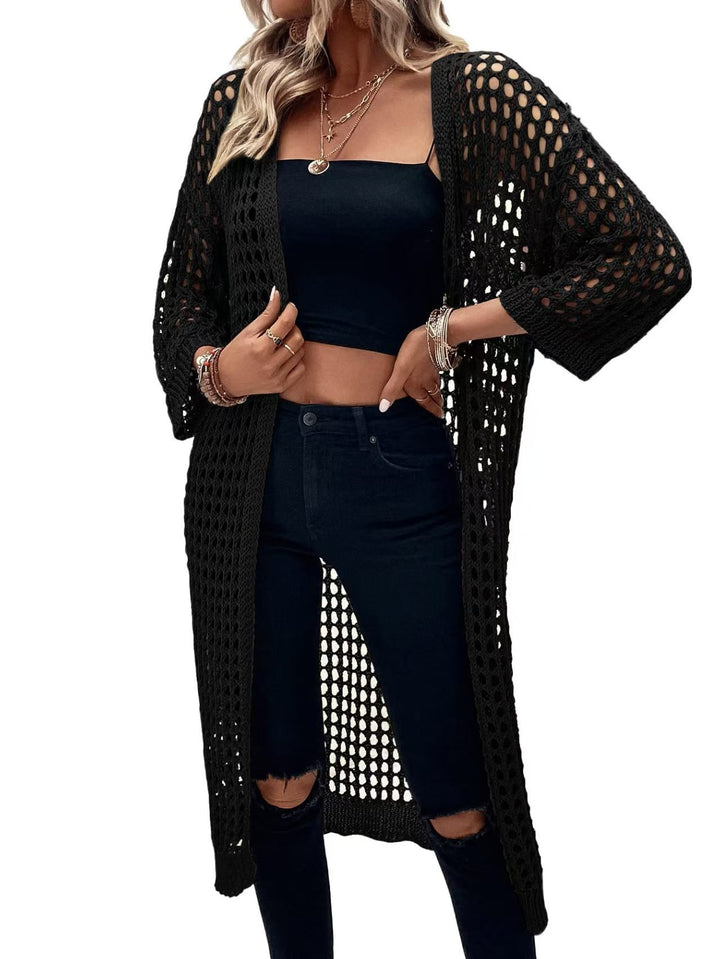 Ladies Long crochet cardigan with a loose structure and flared sleeves Lune London