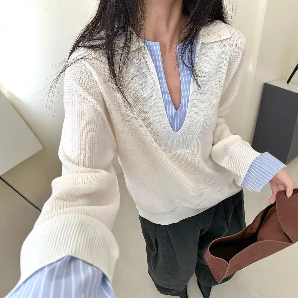 Pull élégant pour les femmes avec col de chemise inséré Chic & Stil
