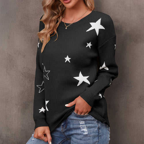 Pull en tricot pour femmes avec un motif d'étoile tendance et une coupe décontractée Chic & Stil
