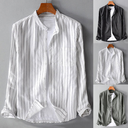 Casual long sleeve shirt for men with fine stripes and chest pocket Lune London