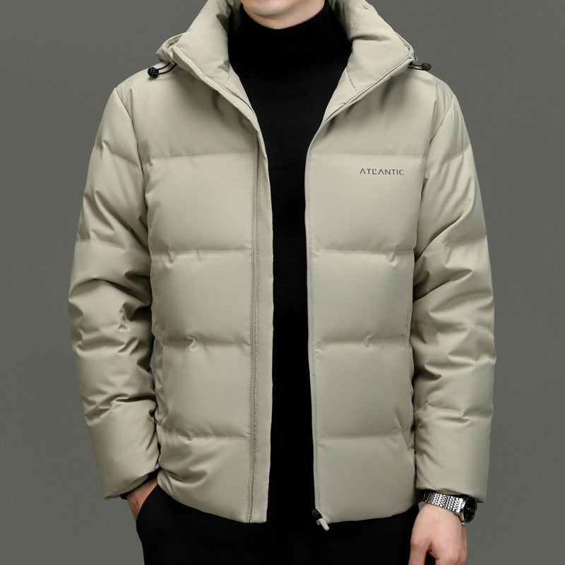 Warm padded jacket for men with practical hood and innovative insulation Lune London