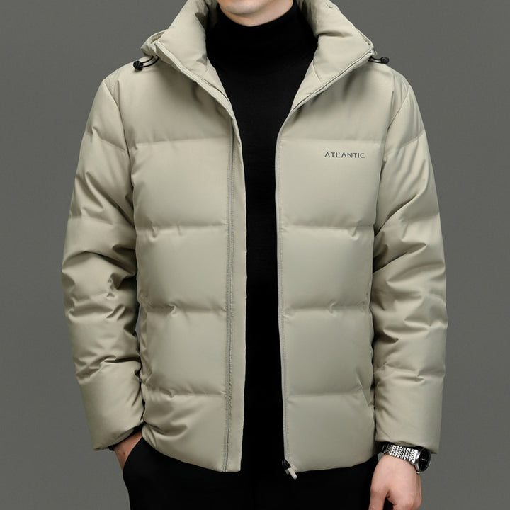 Warm padded jacket for men with practical hood and innovative insulation Lune London