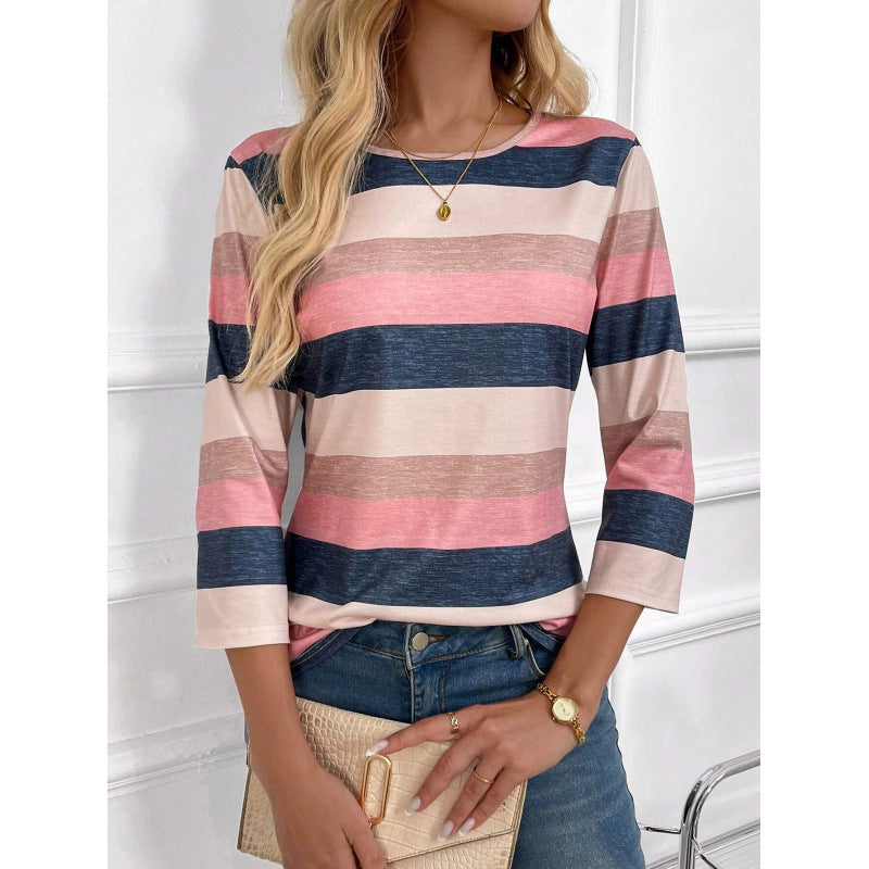 Long Sleeve Women's T-Shirt with Stylish Stripes Lune London