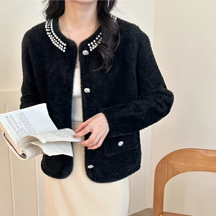 Femmes Cardigan Épais avec Perles Décoratives Chic & Stil
