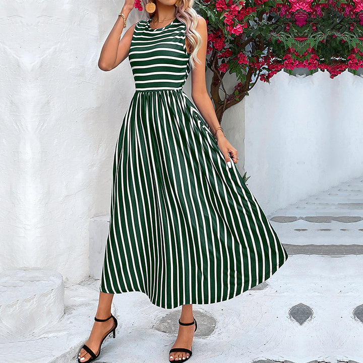 A-line striped maxi dress for women with ample elegance Lune London
