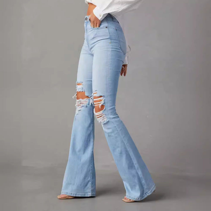 Women Flared Jeans with trendy Destroyed details and high waistband Lune London