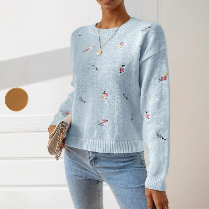Knit sweater for women with floral embroidery details and a relaxed fit Lune London