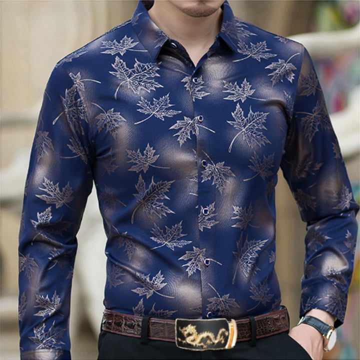 Elegant long-sleeved shirt for men with a modern leaf pattern Lune London