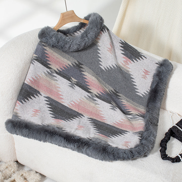 Women's plush sweater with high-quality faux fur trim and geometric pattern Lune London