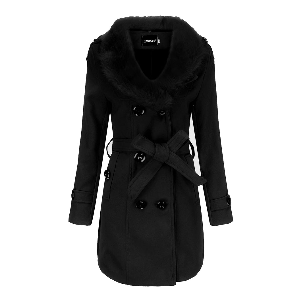 Elegant trench coat for ladies with faux fur collar and waist belt Lune London