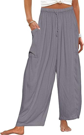 Comfortable wide-leg pants for women with practical side pockets and elastic waistband Lune London