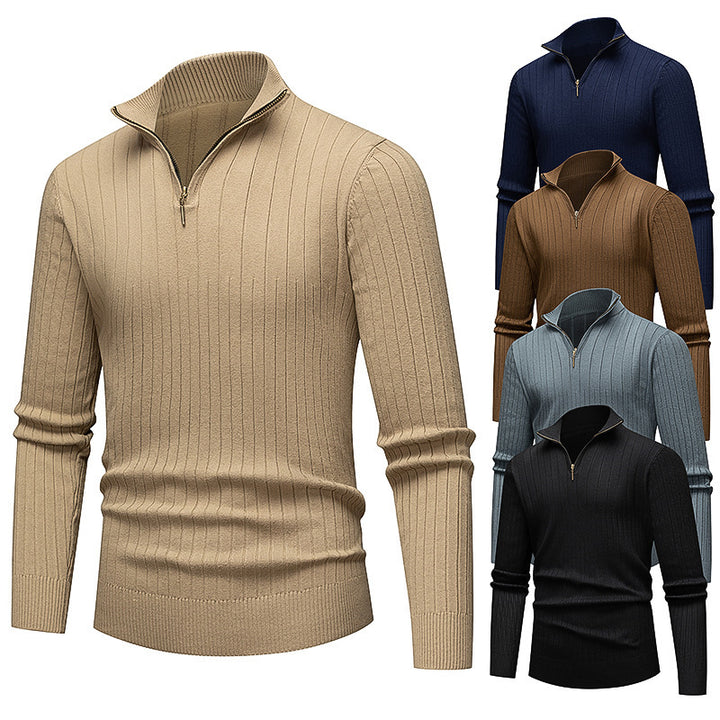 Premium knitted sweater for men with modern high collar and zipper Lune London