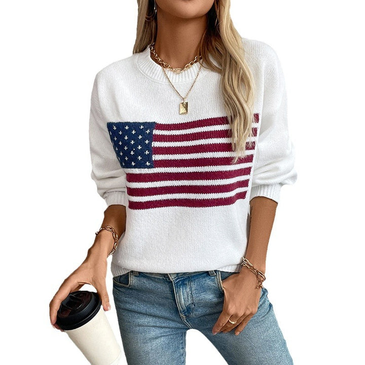Knit sweater for women with flag pattern and round neckline Lune London