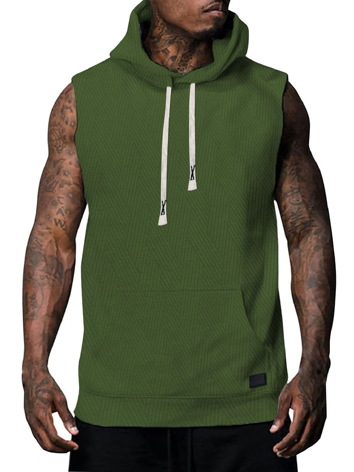 Sleeveless hoodie for men with textured design and practical kangaroo pocket Lune London