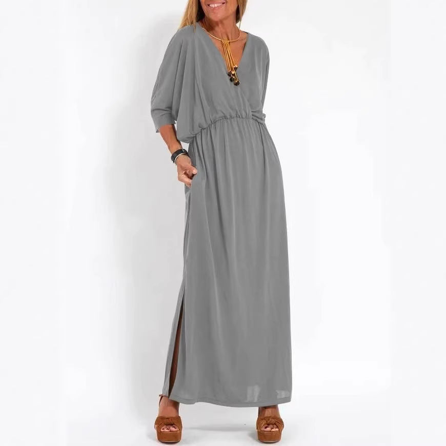 Robe maxi élégante pour femmes avec fente latérale et ceinture flexible Chic & Stil