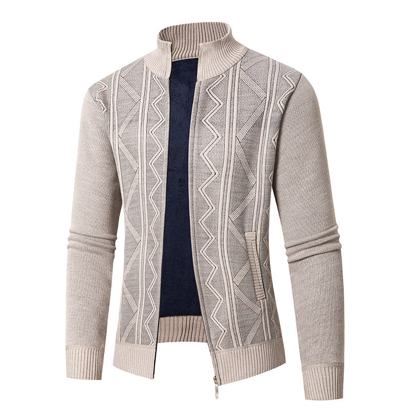 Men's knitted jacket with a structured braid design and a high collar Lune London