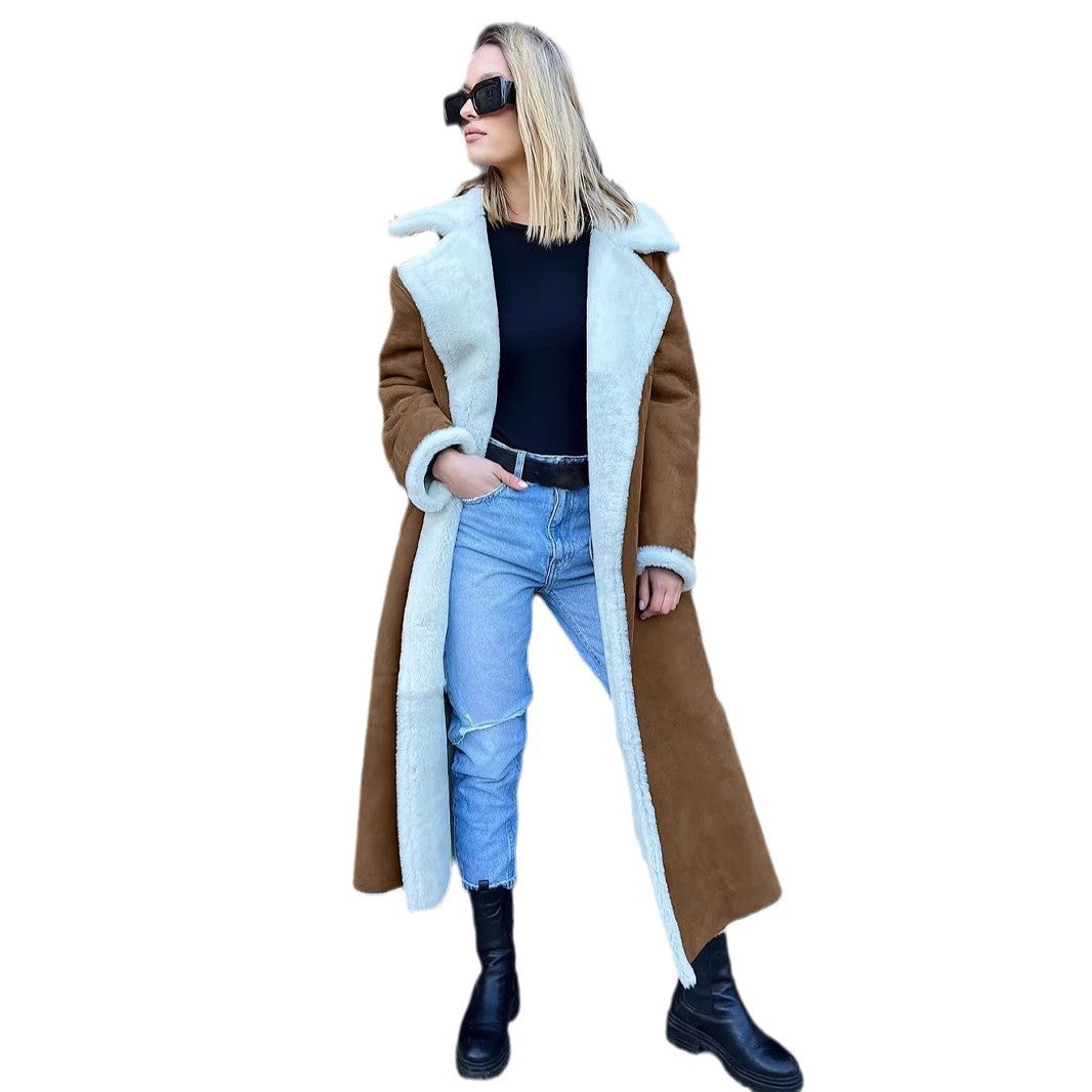 Ladies Long Fleece Coat with Turn-Down Collar Lune London