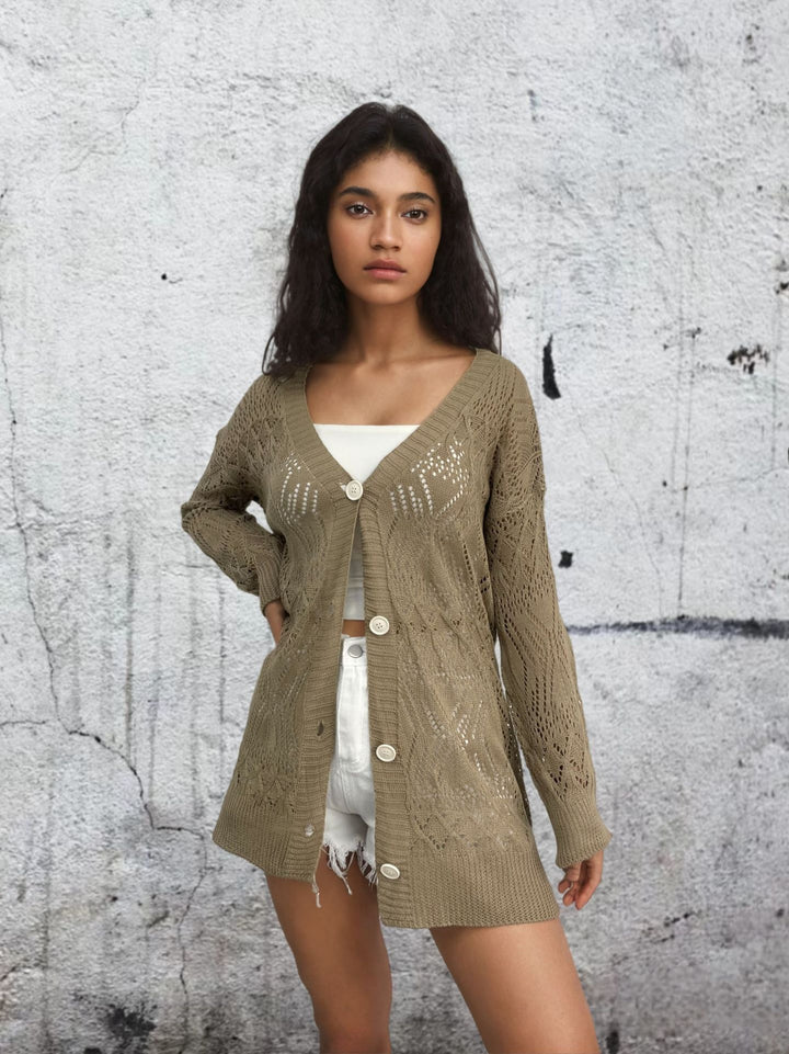 Women's knit jacket with a breathable hole pattern and pretty buttons Lune London