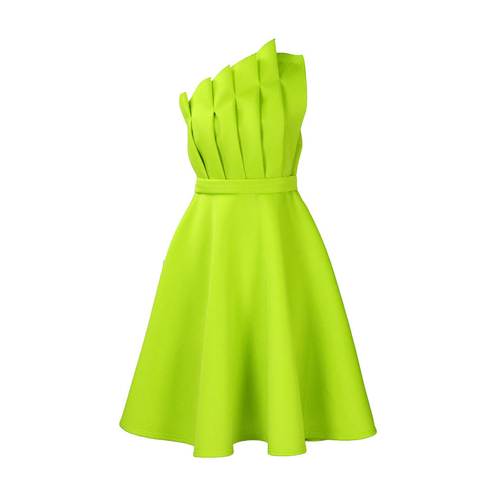 Charming one-shoulder dress for ladies with draping and fitted belt Lune London
