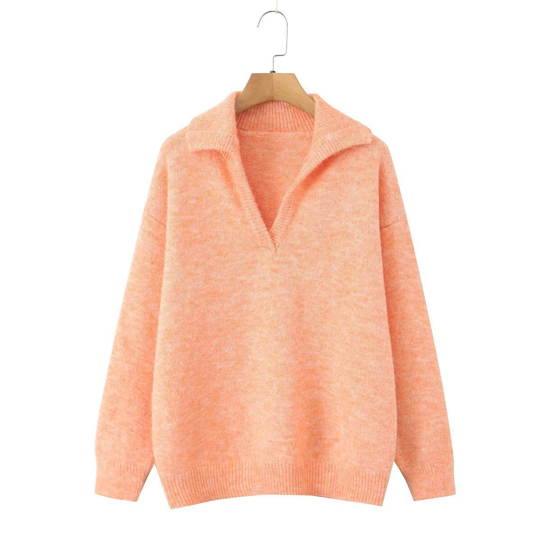 Pull-over tricot décontracté pour femmes avec col montant et col en V Chic & Stil