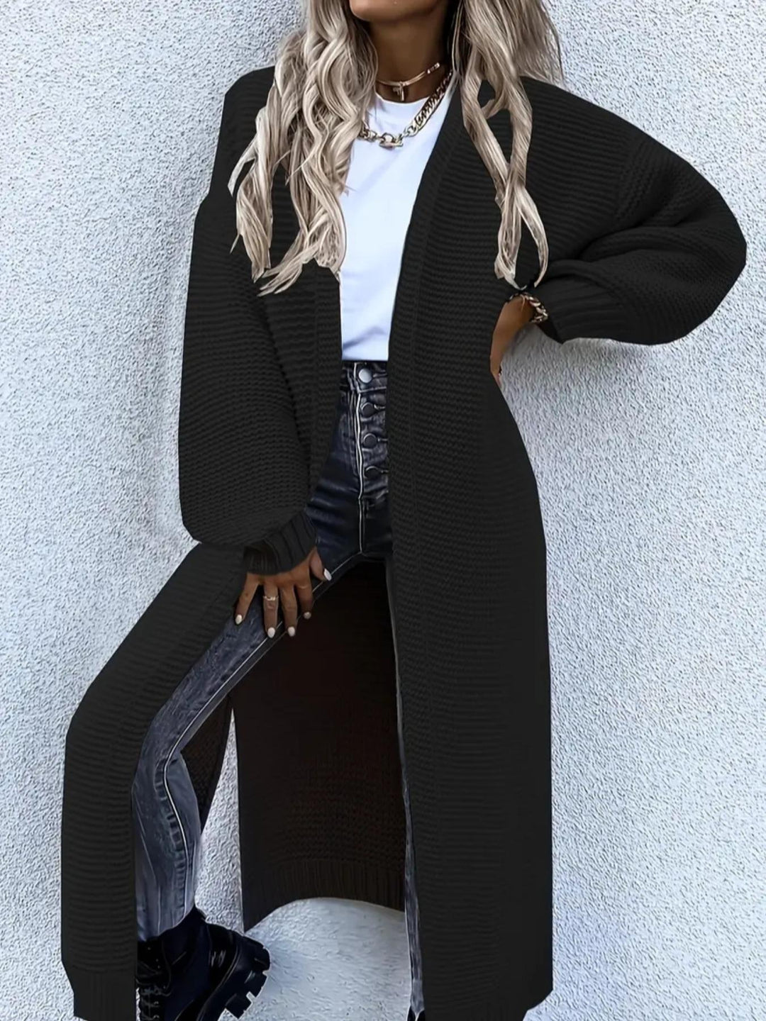 Ladies Long Knit Cardigan with Open Edges Lune London