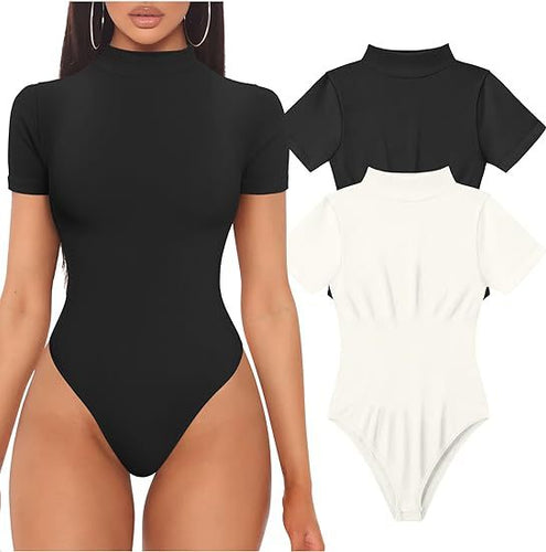 Women Short Sleeve Bodysuit with High Collar Lune London